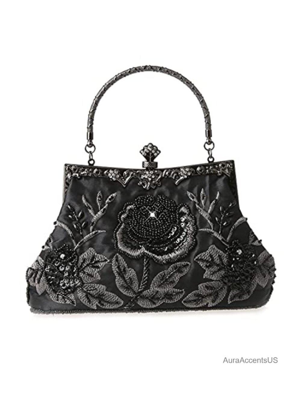 Vintage Floral Beaded Rhinestone Embroidery Clutch Sequin Crossbody Bag